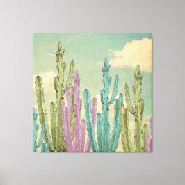 Pastel Cactus mot molda himlar Collage Canvastryck