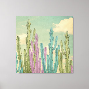 Pastel Cactus mot molda himlar Collage Canvastryck
