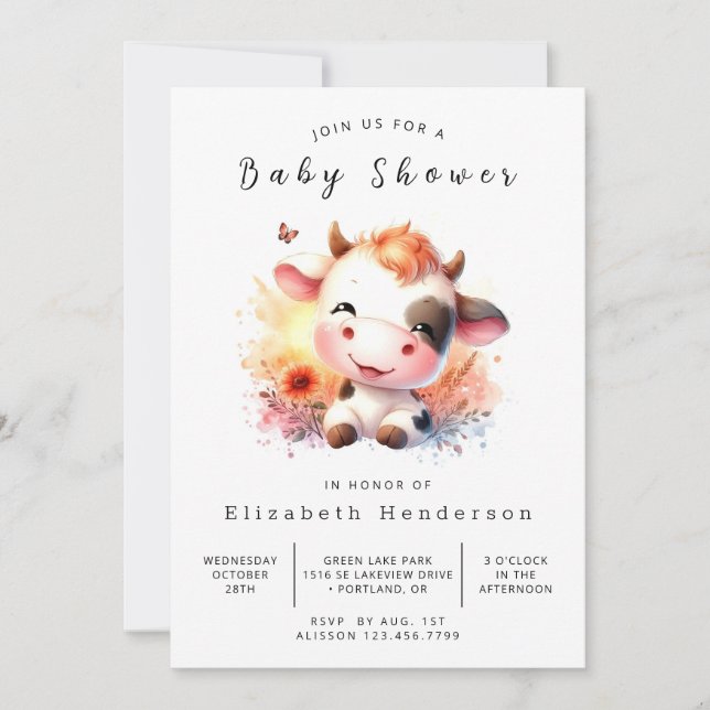 Pastel Calf Cow Baby Shower Inbjudningar (Framsida)