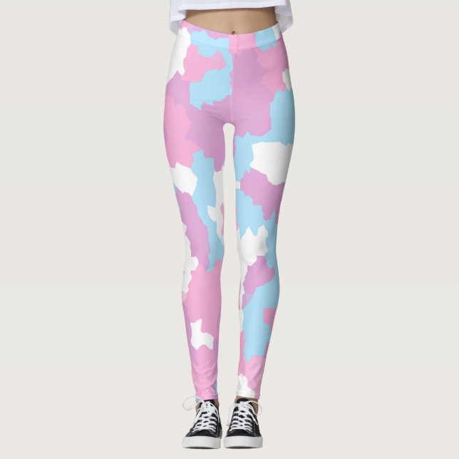 Pastel Camouflage Abstrakt Art Mönster Leggings (Framsida)