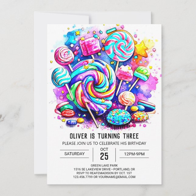 Pastel Candy Land Birthday Inbjudningar (Framsida)