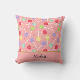 Pastel Candy Lollipop Patterned Pink Kudde