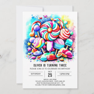 Pastel Candy Printable Birthday Inbjudningar