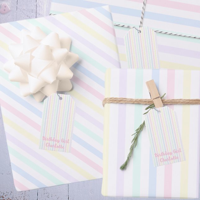 Pastel Candy Rand Birthday Girl Presentetikett (Gifts)