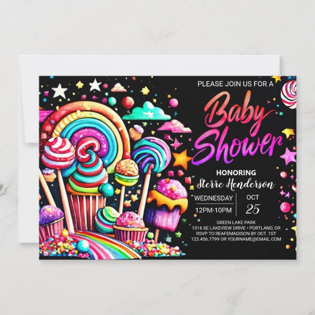 Pastel Candyland Baby Shower Inbjudningar (Framsida)