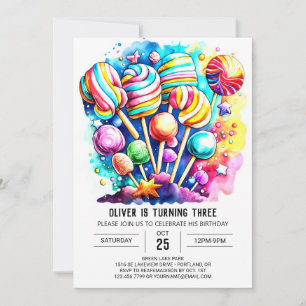 Pastel Candyland Barns födelsedag Inbjudningar