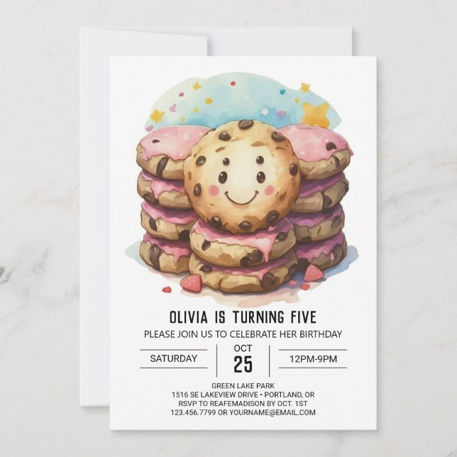 Pastel Candyland Girly Cookies Birthday Inbjudningar (Framsida)