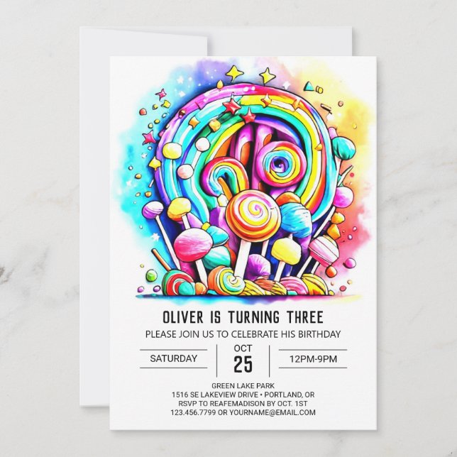 Pastel Candyland Printable Birthday Inbjudningar (Framsida)