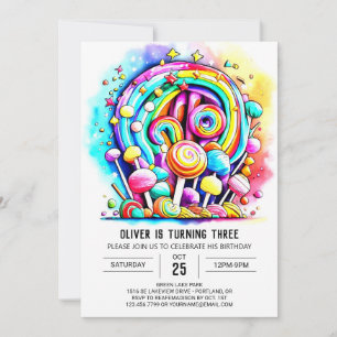 Pastel Candyland Printable Birthday Inbjudningar