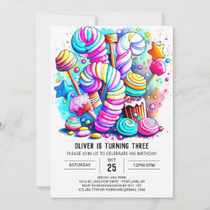 Pastel Candyland Printable Birthday Inbjudningar