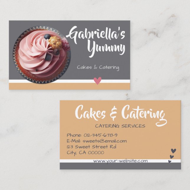 Pastel Caramel Cuptårta Cake Photo Template Sweet Visitkort (Fram/baksida)