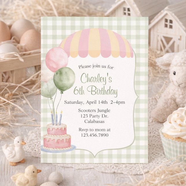 Pastel Carnival Birthday | Vintage | Gingham Inbjudningar (Skapare uppladdad)