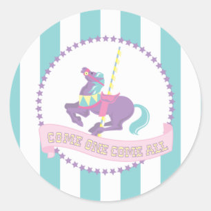 Pastel Carnival Stickers med Carousel Horse Runt Klistermärke