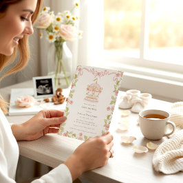 Pastel Carousel Baby Shower with rsvp QR code Inbjudningar