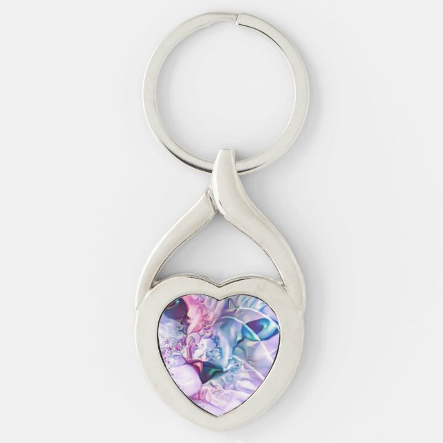 Pastel Cat Dreamscape Twisted Heart Silverfärgad Nyckelring (Framsidan)