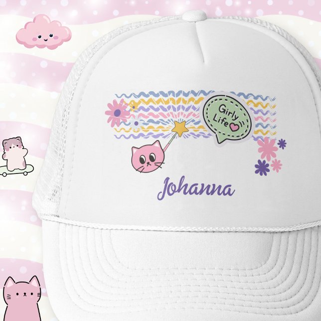 Pastel Cat Girly Life Rainbow Keps (Pastel Cat Girly Life Rainbow Trucker Hat ©Susanne Sachers - Sunny Wanderlust 🌞✈️)