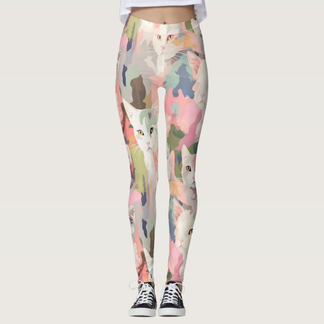 Pastel Cats Colorful Mönster Leggings (Framsida)