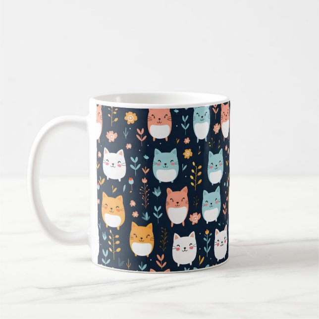 Pastel Cats Mönster Kaffemugg (Vänster)
