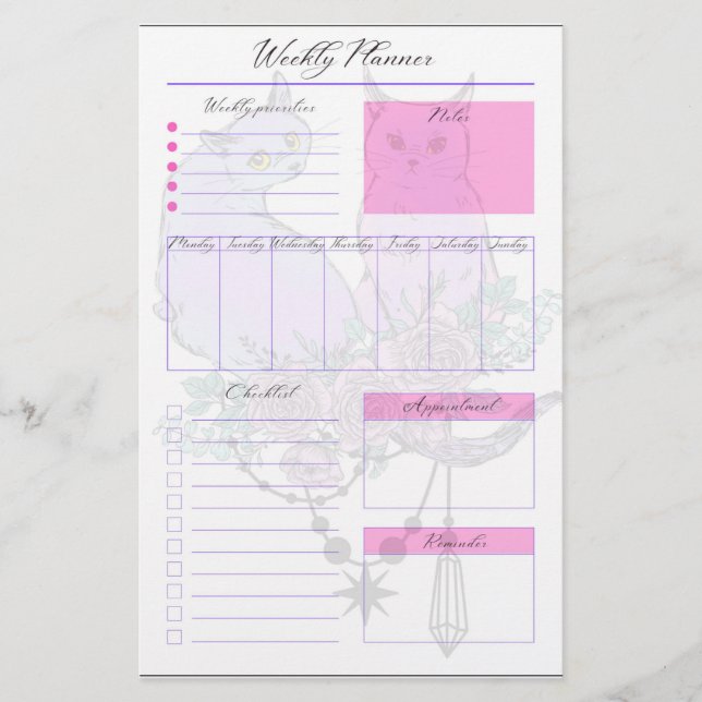Pastel Cats Weekly Planner Lakan Brevpapper (Framsida)
