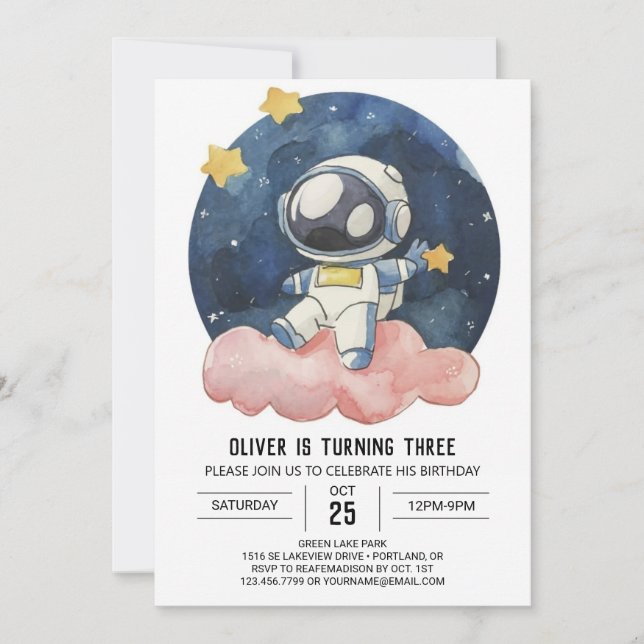 Pastel Celestial Children Astronaut Boy Birthday Inbjudningar (Framsida)