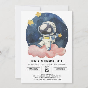 Pastel Celestial Children Astronaut Boy Birthday Inbjudningar