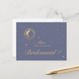 Pastel Celestial Crescent Guld Måne vykort