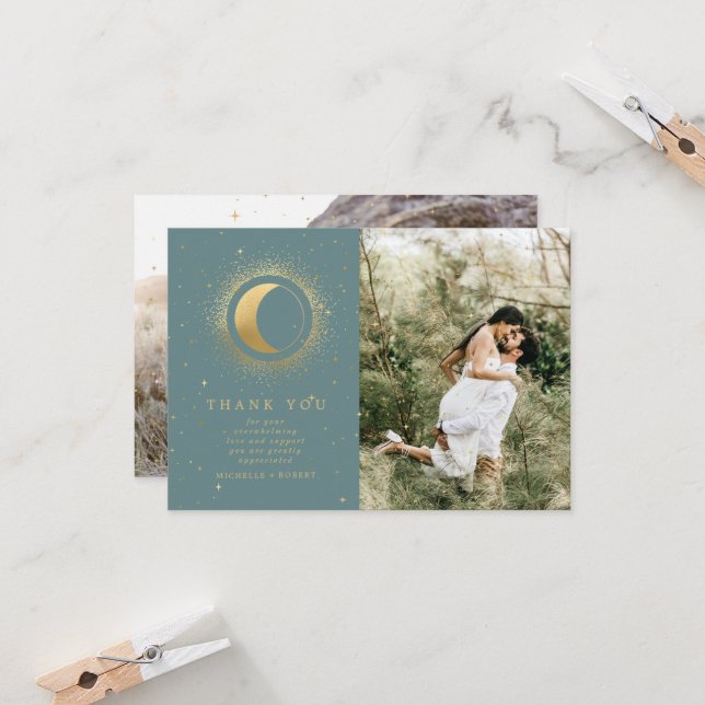 Pastel Celestial Guld 2 - foto tackkort Inbjudningar (Fram/Back In Situ)