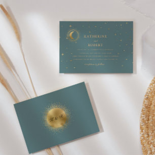 Pastel Celestial Guld Crescent Måne Bröllop Inbjudningar