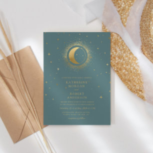 Pastel Celestial Guld Måne Bröllop Inbjudningar
