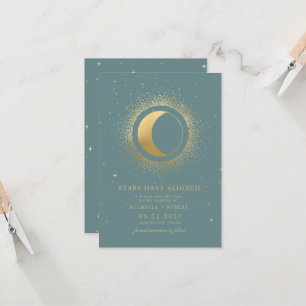 Pastel Celestial Guld Måne fotot Spara datum Inbjudningar