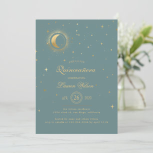 Pastel Celestial Guld Måne Stars Quinceanera Inbjudningar
