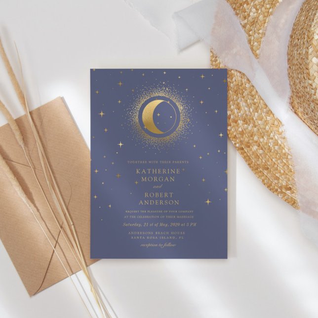 Pastel Celestial Guld Stars bröllopsinbjudan Inbjudningar (Skapare uppladdad)