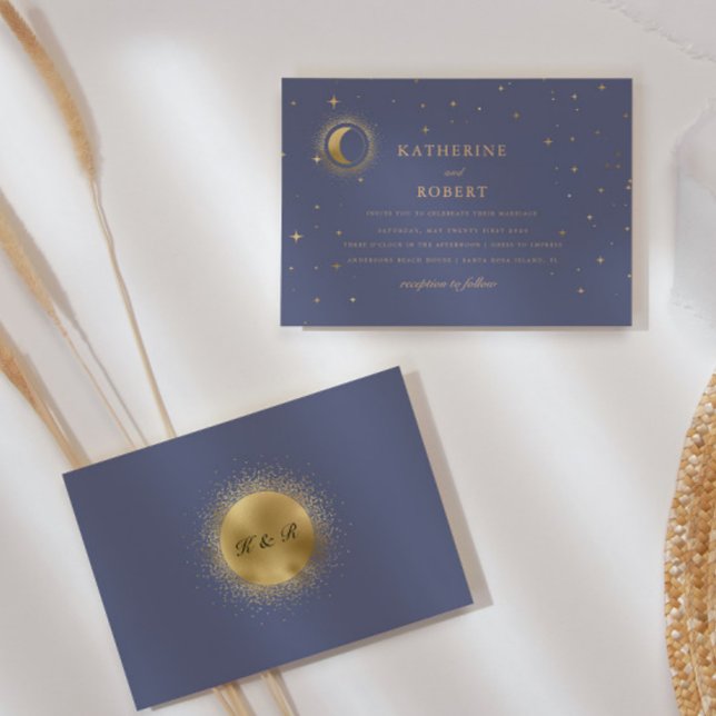 Pastel Celestial Guld Stars bröllopsinbjudan Inbjudningar (Skapare uppladdad)