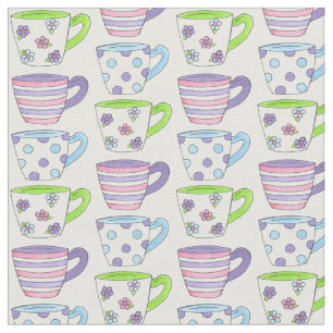 Pastel Ceramic Tekopp Tea Party Rosa Lila Grönt Tyg