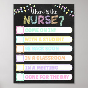 Pastel Chalkboard, var är Nurse Door Sign Poster