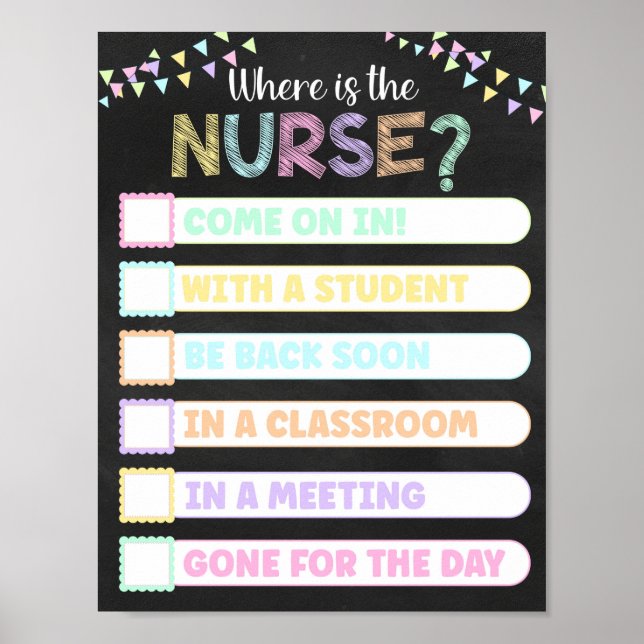 Pastel Chalkboard, var är Nurse Door Sign Poster (Framsidan)