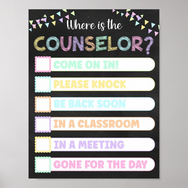 Pastel Chalkboard, var är skylten till rådgivare Poster (Framsidan)
