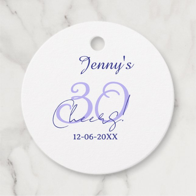 Pastel cheers 30th birthday purple elegant name da gåvor etiketter (Framsida)