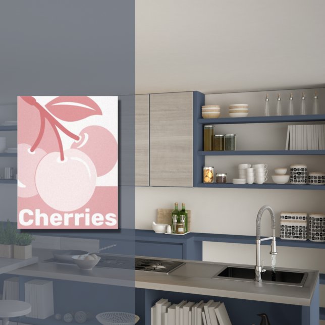 Pastel Cherries Rosa & White Kitchen Decor Canvastryck (Pastel Cherries Pink & White Kitchen Art Canvas)