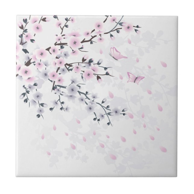 Pastel Cherry Blommar liggande Kakelplatta (Framsidan)