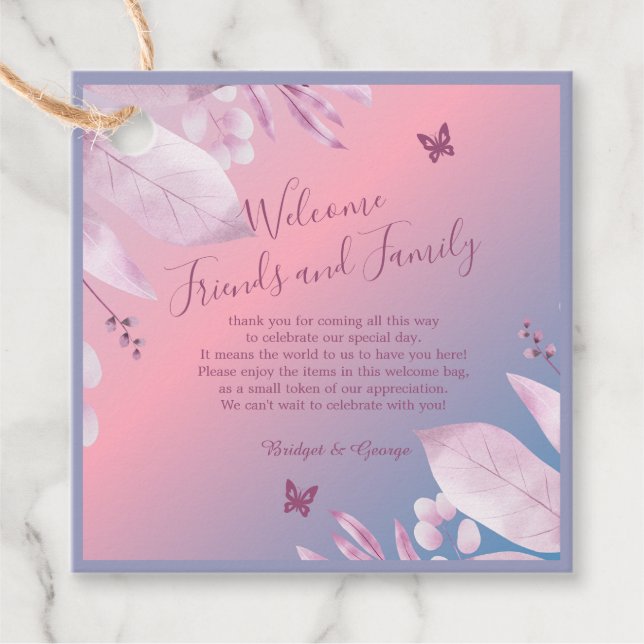 Pastel cherry blommar sakura bröllop gåvor etiketter (Framsida)