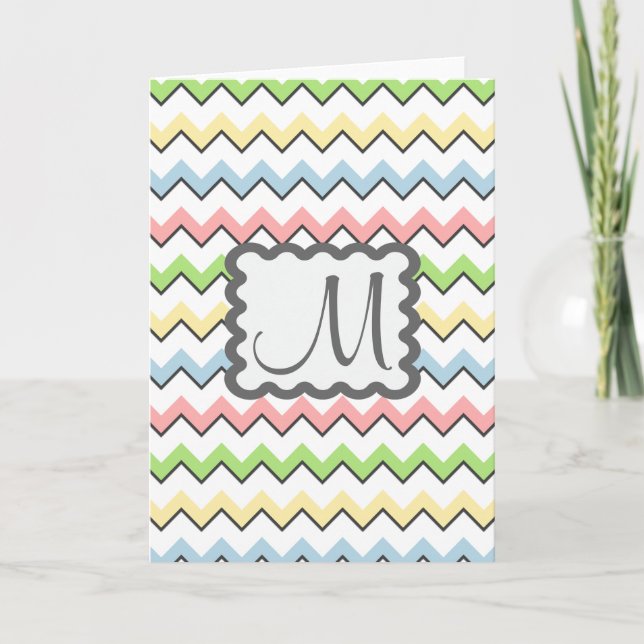 Pastel Chevron med Monogram av Shirley Taylor Anteckningskort (Framsida)