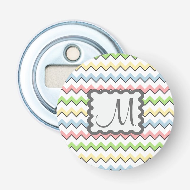 Pastel Chevron med Monogram av Shirley Taylor Flasköppnare (Framsidan)