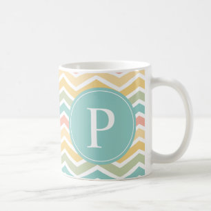 Pastel Chevron Monogram Rosa Gult Blue Kaffemugg