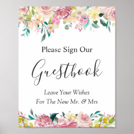 Pastel  Chic Blommigt Bröllop Guestbook-tecken Poster
