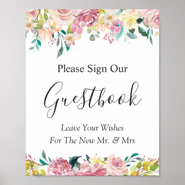 Pastel  Chic Blommigt Bröllop Guestbook-tecken Poster (Framsidan)