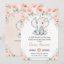 Pastel Chic  Blommigt Elephant Baby Shower Inbjudningar