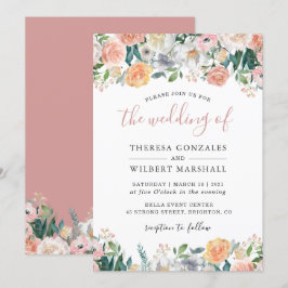 Pastel Chic Dusty Ro Bloom Blommigt Bröllop Inbjudningar