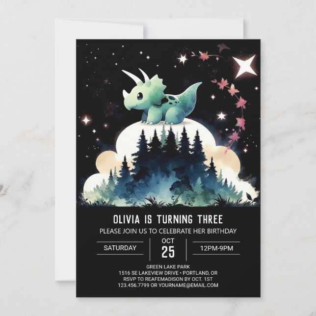 Pastel Chic Triceratops Birthday Inbjudningar (Framsida)