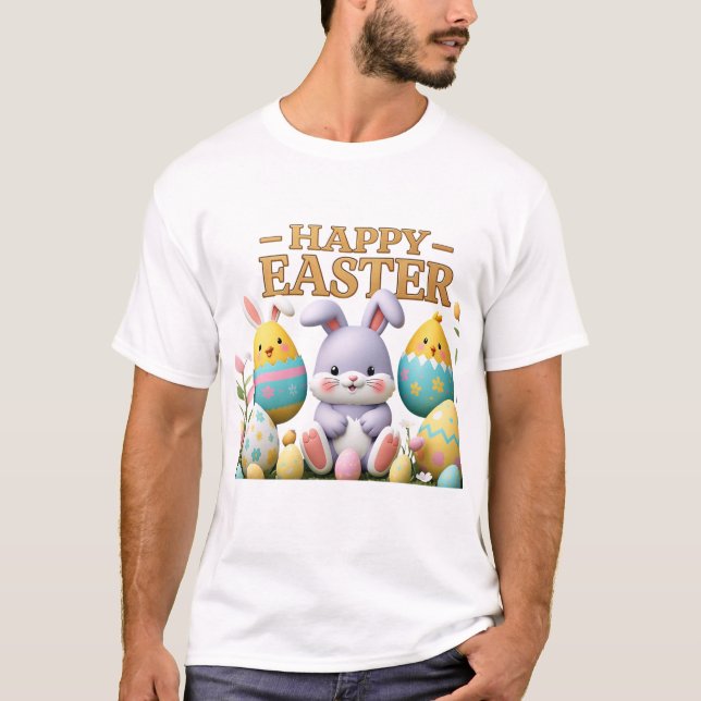 Pastel Chick och Bunny i Egg Glad påsk T-Shirt (Framsida)